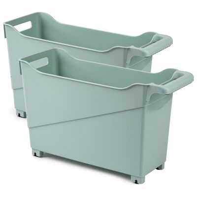 Set van 3x stuks kunststof trolleys pastel groen op wieltjes L45 x B17 x H29 cm