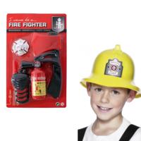 Brandweerman verkleed set - 5 delig - voor kinderen - helm - gereedschap - thumbnail