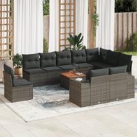 11-delige Loungeset met kussens poly rattan grijs