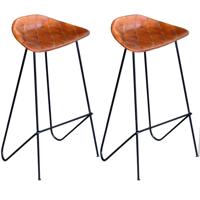 Barstoelen 2 st echt leer zwart en bruin