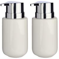 Berilo zeeppompje/dispenser - 2x - keramiek - wit/zilver - 350 ml - toilet/badkamer/keuken