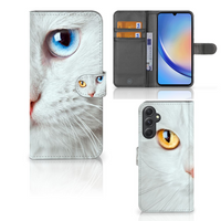 Samsung Galaxy A24 4G Telefoonhoesje met Pasjes Witte Kat