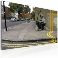 Schilderij - Banksy - Gele bloem, 40x60cm , wanddecoratie , premium print op canvas