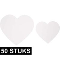 Witte decoratie hartjes van karton - 50x stuks - Bruiloft/huwelijk thema versieringen - 6 en 8 cm - thumbnail