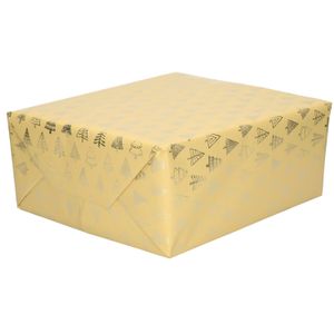 1x Rollen inpakpapier/cadeaupapier Kerst print beige/gouden kerstbomen 250 x 70 cm luxe kwaliteit