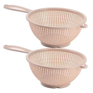 Keuken vergiet/zeef met steel - 2x - kunststof - Dia 24 cm x Hoogte 11 cm - beige