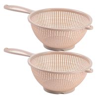 Keuken vergiet/zeef met steel - 2x - kunststof - Dia 24 cm x Hoogte 11 cm - beige - thumbnail