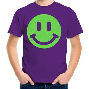 Verkleed T-shirt voor jongens - smiley - paars - carnaval - feestkleding voor kinderen