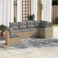 6-delige Loungeset met kussens poly rattan beige