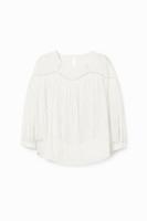 Blouse met geborduurde franjes - WHITE - M Blouse met geborduurde franjes - WHITE - M