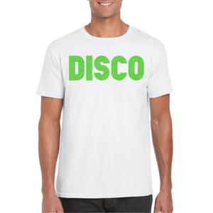 Verkleed T-shirt voor heren - disco - wit - groen glitter - jaren 70/80 - carnaval/themafeest