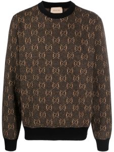 Gucci pull en laine à logo en jacquard - Marron