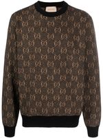 Gucci pull en laine à logo en jacquard - Marron