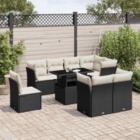 9-delige Loungeset met kussens poly rattan zwart