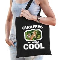 Katoenen tasje giraffes are serious cool zwart - giraffen/ giraffe cadeau tas   -