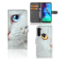 Motorola Moto G Pro Telefoonhoesje met Pasjes Witte Kat - thumbnail