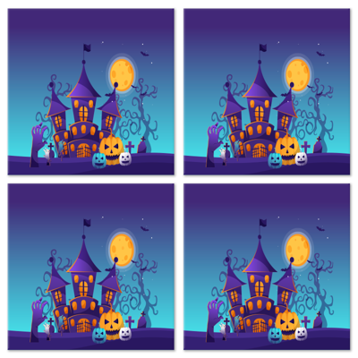 Spookachtig kerkhof met vleermuizen en pompoenen halloween onderz