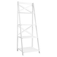 4-Laags Ladderplank Moderne Hoekboekenplank met Dwarsbalk Opbergplank Displayrek Plantenbloemenstandaard Wit 50x46x143cm