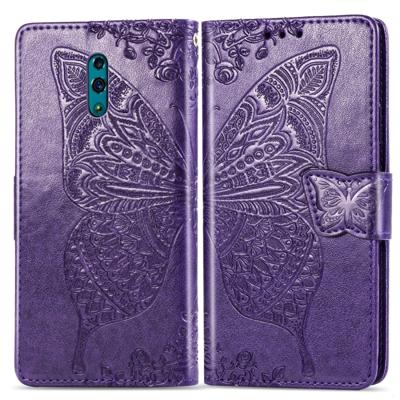 Butterfly Love bloemen reliëf horizontale Flip lederen case voor OPPO Reno met houder & kaartsleuven & portemonnee & Lanyard (donker paars)