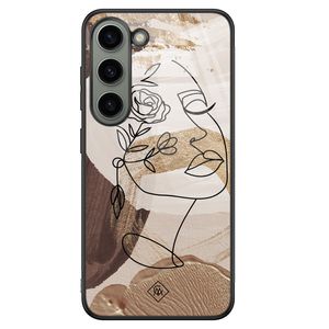 Samsung Galaxy S23 glazen hardcase - Abstract gezicht bruin