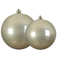 Decoris grote kerstballen - 2x stuks - champagne - Dia 14 en 20 cm - kunststof - kerstversieringen