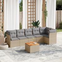 7-delige Loungeset met kussens poly rattan beige