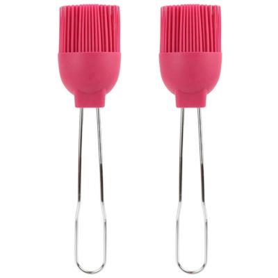 Lily Cook Bakkwasten - 2x - siliconen/metaal - flexibel - invetten - invetkwast - 22 cm - roze