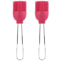 Lily Cook Bakkwasten - 2x - siliconen/metaal - flexibel - invetten - invetkwast - 22 cm - roze