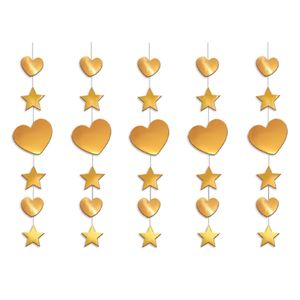 5x stuks gouden hartjes decoratie 90 cm