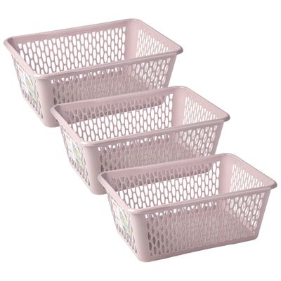 Opbergmand/kastmandje - 3x stuks - 13 liter - roze - kunststof - 26 x 37 x 14 cm