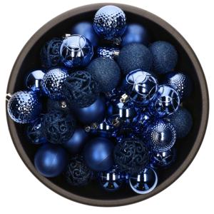 Bellatio Decorations kerstballen - 37x st - kobalt blauw - 6 cm - kunststof - kerstversiering