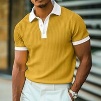 Voor heren Golfshirt gebreide polo Werk Casual Geribbelde polokraag Klassiek Korte mouw Basic Modern Kleurenblok Geribd Lente zomer Normale pasvorm Wit Geel blauw Groen Grijs Golfshirt Lightinthebox