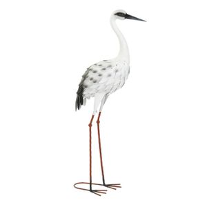 Tuin decoratie dieren/vogel beeld - Metaal - Reiger - 18 x 97 cm - buiten - wit