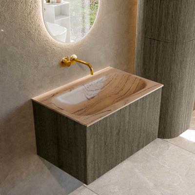 Badmeubel Mondiaz Kurve-Dlux | 70 cm | Meubelkleur Shadow | Wastafelkleur Arena | Solid surface | Wasbak midden spoelbak | Zonder kraangat(en)