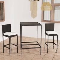 3-delige Tuinbarset met kussens poly rattan zwart