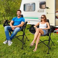 Opvouwbare Campingstoel met Verstelbare Rugleuning en Bekerhouder Klapstoel Opvouwstoel Zwart