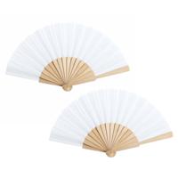 Spaanse handwaaier - 2x - wit - hout/polyester - 42 x 23 cm