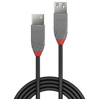 LINDY USB-kabel USB 2.0 USB-A stekker, USB-A bus 0.20 m Zwart, Grijs 36700 - thumbnail