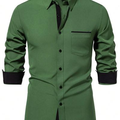 Bon&Bon Men's Dark Grey Long Sleeve Pocket Casual Shirt | Regular Fit Green-3 / XXL