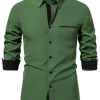 Bon&Bon Men's Dark Grey Long Sleeve Pocket Casual Shirt | Regular Fit Green-3 / XXL