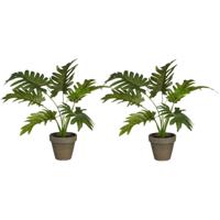 Mica Decoration kunstplant Philodendron - 2x - groen - H30 en D27 cm - Kamerplant - Kunstplanten - thumbnail