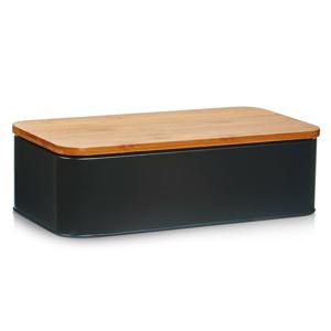 Zeller Luxe Broodtrommel - hout / zwart - met deksel - 42 x 23 x 13 cm - brooddoos