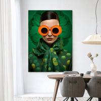 Urban Cotton Wandkleed 'Green Flower' 110 x 145cm in Frame - black