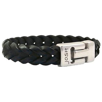 JOSH 24728-BRA-S-BL Armband leder zwart-zilverkleurig 15 mm 22 cm
