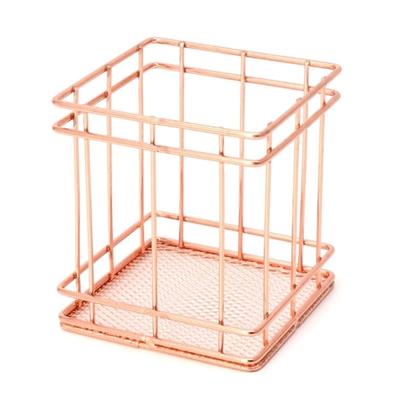 Rose goud metaal pennenhouder vak geval ijzeren kunst ontvangst mand Desk briefpapier Office school Desk Supplies (vierkant)