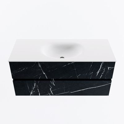 MONDIAZ VICA 110cm badmeubel onderkast Marquina 2 lades. Wastafel MOON midden zonder kraangat, kleur Talc.