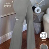 Camel Low Waist Flare Leg Skinny Suit Pants - Elegant Knit Trousers Grey / L