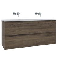 Adema Chaci Badkamermeubelset - 120x46x57cm - 2 keramische wasbakken wit - zonder kraangaten - 2 lades - noten (hout) SW1212779/SW773928