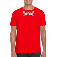 Rood t-shirt met geblokte Brabant strik voor heren