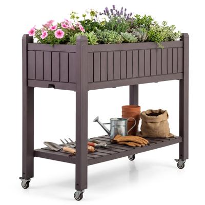 Verhoogde Moestuinbak met Wieltjes Verhoogde Deelbare Moestuinbak met Waterpeilindicator Afvoergaatjes en Opbergvak voor Groenten en Kruiden